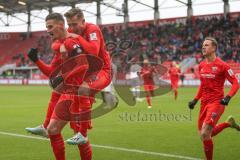 3. Liga - FC Ingolstadt 04 - FC Ingolstadt 04 - SV Meppen - Stefan Kutschke (#30,FCI)  schiesst den 1:0 Führungstreffer - jubel - Dennis Eckert Ayensa (#7,FCI) - Foto: Stefan Bösl