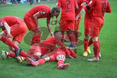 3. Fußball-Liga - Saison 2019/2020 - FC Ingolstadt 04 - 1.FC Kaiserslautern - Thomas Keller (#27,FCI)  mit dem 2:1 Führungstreffer - Jubel - Fatih Kaya (#9,FCI)  -  - Foto: Meyer Jürgen