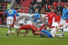 3. Fußball-Liga - Saison 2019/2020 - FC Ingolstadt 04 - Carl Zeiss Jena - Dennis Eckert Ayensa (#7,FCI)  - Justin Schau (#25 Jena) - Manuel Maranda (#30 Jena) - Foto: Meyer Jürgen