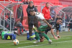 3. Fußball-Liga - Saison 2019/2020 - FC Ingolstadt 04 -  Preußen Münster - Fatih Kaya (#9,FCI)  - Alexander Rossipal (#3 Preußen Münster) - Foto: Meyer Jürgen