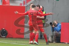 3. Fußball-Liga - Saison 2019/2020 - FC Ingolstadt 04 - Carl Zeiss Jena - Der 1:0 Führungstreffer durch Robin Krausse (#23,FCI) - Dennis Eckert Ayensa (#7,FCI)  jubel - Foto: Meyer Jürgen