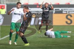 3. Fußball-Liga - Saison 2019/2020 - FC Ingolstadt 04 -  Preußen Münster - Fatih Kaya (#9,FCI)  - Oliver Schnitzler Torwart (#1 Preußen Münster) - Marcel Gaus (#19,FCI)  - Foto: Meyer Jürgen