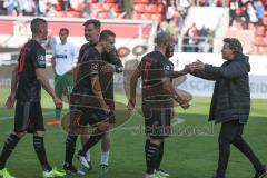 3. Fußball-Liga - Saison 2019/2020 - FC Ingolstadt 04 -  Preußen Münster - Peter Kurzweg (#16,FCI)  - Chef-Trainer Jeff Saibene (FCI) nach dem Spiel  - Nico Antonitsch (#5,FCI)  - Tobias Schröck (#21,FCI)  - Foto: Meyer Jürgen