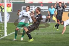 3. Fußball-Liga - Saison 2019/2020 - FC Ingolstadt 04 -  Preußen Münster - Fatih Kaya (#9,FCI)  - Oliver Schnitzler Torwart (#1 Preußen Münster) - Marcel Gaus (#19,FCI)  - Foto: Meyer Jürgen