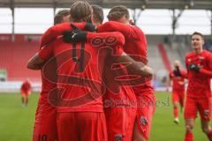 3. Liga - FC Ingolstadt 04 - FC Ingolstadt 04 - SV Meppen - Stefan Kutschke (#30,FCI)  schiesst den 1:0 Führungstreffer - jubel - Dennis Eckert Ayensa (#7,FCI) - Björn Paulsen (#4,FCI)  - Foto: Stefan Bösl