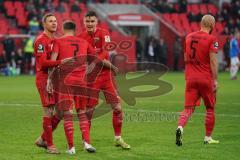 3. Liga - FC Ingolstadt 04 - Carl Zeiss Jena - Tor Jubel Dennis Eckert Ayensa (7, FCI) mit Thomas Keller (27, FCI) Marcel Gaus (19, FCI)