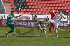 3. Fußball-Liga - Saison 2019/2020 - FC Ingolstadt 04 - Victoria Köln - Andre Weiss Torwart Köln - Björn Paulsen (#4,FCI)  - Dennis Eckert Ayensa (#7,FCI)  - Foto: Meyer Jürgen