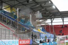 3. Fußball-Liga - Saison 2019/2020 - FC Ingolstadt 04 - Carl Zeiss Jena - Bengalisches Feuer - fans - rauchbomben - Foto: Meyer Jürgen