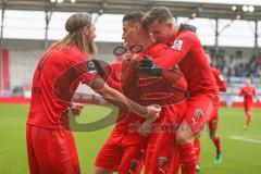 3. Liga - FC Ingolstadt 04 - FC Ingolstadt 04 - SV Meppen - Stefan Kutschke (#30,FCI)  schiesst den 1:0 Führungstreffer - jubel - Dennis Eckert Ayensa (#7,FCI) - Björn Paulsen (#4,FCI)  - Foto: Stefan Bösl