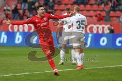 3. Fußball-Liga - Saison 2019/2020 - FC Ingolstadt 04 - 1.FC Kaiserslautern - Thomas Keller (#27,FCI)  mit dem 1:0 Führungstreffer - jubel - Foto: Meyer Jürgen