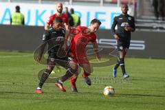 3. Fußball-Liga - Saison 2019/2020 - FC Ingolstadt 04 - KFC Uerdingen - Peter Kurzweg (#16,FCI)  - Frank Evina (#18 Uerdingen) - Foto: Meyer Jürgen