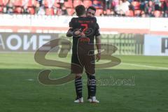 3. Fußball-Liga - Saison 2019/2020 - FC Ingolstadt 04 -  Preußen Münster - Dennis Eckert Ayensa (#7,FCI)  - Robin Krausse (#23,FCI)  nach dem Spiel - Foto: Meyer Jürgen