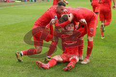 3. Fußball-Liga - Saison 2019/2020 - FC Ingolstadt 04 - 1.FC Kaiserslautern - Thomas Keller (#27,FCI)  mit dem 2:1 Führungstreffer - Jubel - Fatih Kaya (#9,FCI)  -  - Foto: Meyer Jürgen