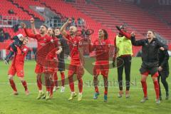 3. Fußball-Liga - Saison 2019/2020 - FC Ingolstadt 04 - Carl Zeiss Jena - Die Spieler bedanken sich bei den Fans nach dem Spiel - jubel - Marcel Gaus (#19,FCI)  - Nico Antonitsch (#5,FCI)  - Thomas Keller (#27,FCI)  - Ganiggia Ginola Elva (#14,FCI)  - Bjö