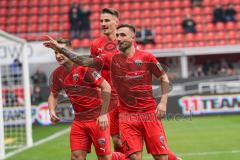 3. Liga - FC Ingolstadt 04 - Carl Zeiss Jena - Tor Jubel 1:0 Robin Krauße (23, FCI) mit Stefan Kutschke (30, FCI) Michael Heinloth (17, FCI)