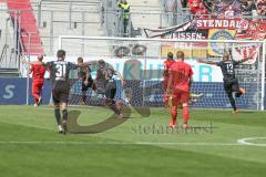 3. Fußball-Liga - Saison 2019/2020 - FC Ingolstadt 04 - Hallescher FC - Der 1:3 Treffer für Halle - enttäuschung - Torwart Fabijan Buntic (#24,FCI)  - Robin Krausse (#23,FCI)  - Björn Paulsen (#4,FCI)  - Terrence Boyd (#13 HFC) - Foto: Meyer Jürgen