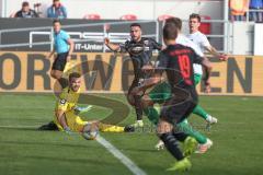 3. Fußball-Liga - Saison 2019/2020 - FC Ingolstadt 04 -  Preußen Münster - Fatih Kaya (#9,FCI)  - Oliver Schnitzler Torwart (#1 Preußen Münster) - Marcel Gaus (#19,FCI)  - Foto: Meyer Jürgen