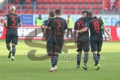 3. Fußball-Liga - Saison 2019/2020 - FC Ingolstadt 04 -  Preußen Münster - Der 2:2 Ausgleichstreffer durch Marcel Gaus (#19,FCI)  - jubel - Dennis Eckert Ayensa (#7,FCI)  - Maximilian Thalhammer (#6,FCI) - Nico Antonitsch (#5,FCI)  - Foto: Meyer Jürgen