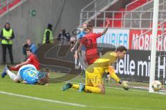 3. Fußball-Liga - Saison 2019/2020 - FC Ingolstadt 04 - Carl Zeiss Jena - Der 1:0 Führungstreffer durch Robin Krausse (#23,FCI)  - Flemming Niemann Torwart (#1 Jena) - Jubel - Foto: Meyer Jürgen