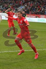 3. Fußball-Liga - Saison 2019/2020 - FC Ingolstadt 04 - 1.FC Kaiserslautern - Thomas Keller (#27,FCI)  mit dem 2:1 Führungstreffer - Jubel - Foto: Meyer Jürgen