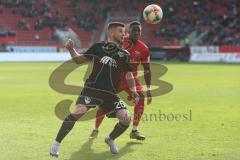 3. Fußball-Liga - Saison 2019/2020 - FC Ingolstadt 04 - KFC Uerdingen - Frederic Ananou (#2,FCI) - Rijad Kobiljar (#25 Uerdingen) - Foto: Meyer Jürgen