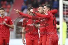 Im Bild: Tor für den FC Ingolstadt durch Thomas Keller (#27 FC Ingolstadt) - jubel mit Fatih Kaya (#9 FC Ingolstadt)

Fussball - 3. Bundesliga - Ingolstadt - Saison 2019/2020 - FC Ingolstadt 04 - M1. FC Kaiserlautern - 01.02.2020 -  Foto: Ralf Lüger