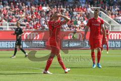 3. Fußball-Liga - Saison 2019/2020 - FC Ingolstadt 04 - Hallescher FC - Dennis Eckert Ayensa (#7,FCI)  - Stefan Kutschke (#30,FCI)  - Foto: Meyer Jürgen