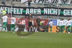 3. Fußball-Liga - Saison 2019/2020 - FC Ingolstadt 04 -  Preußen Münster - Der 0:2 Führungstreffer - Tobias Schröck (#21,FCI)  - Robin Krausse (#23,FCI)  - Maximilian Thalhammer (#6,FCI) - Foto: Meyer Jürgen