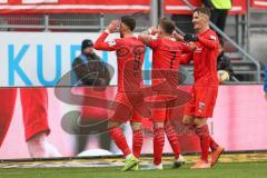 3. Fußball-Liga - Saison 2019/2020 - FC Ingolstadt 04 - Carl Zeiss Jena - Der 3:0 Führungstreffer durch Dennis Eckert Ayensa (#7,FCI) - jubel - Fatih Kaya (#9,FCI)  - Stefan Kutschke (#30,FCI)  - Foto: Meyer Jürgen