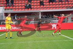 3. Liga - FC Ingolstadt 04 - Carl Zeiss Jena - Tor Jubel 2:0 durch Thomas Keller (27, FCI) mit Nico Antonitsch (5, FCI) Torwart Flemming Niemann (1 Jena)