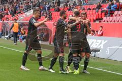 3. Fußball-Liga - Saison 2019/2020 - FC Ingolstadt 04 - Chemnitzer FC - Der 1:0 Führungstreffer durch Fatih Kaya (#9,FCI)  - jubel - Büch Gordon (#38 FCI) - Robin Krausse (#23,FCI)  - Foto: Meyer Jürgen