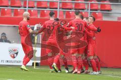 3. Fußball-Liga - Saison 2019/2020 - FC Ingolstadt 04 - Carl Zeiss Jena - Der 1:0 Führungstreffer durch Robin Krausse (#23,FCI) - Dennis Eckert Ayensa (#7,FCI)  jubel - Stefan Kutschke (#30,FCI)  - Nico Antonitsch (#5,FCI)  - Robin Krausse (#23,FCI)  - Fo