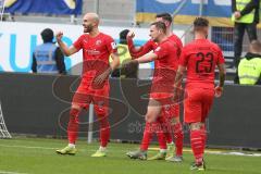 3. Fußball-Liga - Saison 2019/2020 - FC Ingolstadt 04 - Carl Zeiss Jena - Der 2:0 Führungstreffer durch Thomas Keller (#27,FCI) - Nico Antonitsch (#5,FCI)  -Robin Krausse (#23,FCI) - Jubel - Michael Heinloth (#17,FCI)  - Foto: Meyer Jürgen