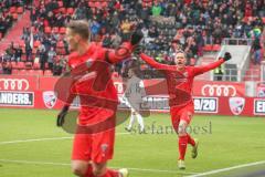 3. Liga - FC Ingolstadt 04 - FC Ingolstadt 04 - SV Meppen - Stefan Kutschke (#30,FCI)  schiesst den 1:0 Führungstreffer - jubel - Marcel Gaus (#19,FCI)  - Foto: Stefan Bösl