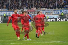 3. Liga - FC Ingolstadt 04 - Carl Zeiss Jena - Tor Jubel Dennis Eckert Ayensa (7, FCI) mit Fatih Kaya (9, FCI) Peter Kurzweg (16, FCI)