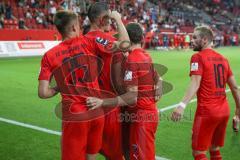 3. Fußball-Liga - Saison 2019/2020 - FC Ingolstadt 04 - Hansa Rostock - Stefan Kutschke (#30,FCI)  trifft per Elfmeter zum 2:2 ausgleich - jubel - Filip Bilbija (#35,FCI)  - Foto: Meyer Jürgen