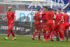 3. Fußball-Liga - Saison 2019/2020 - FC Ingolstadt 04 - Carl Zeiss Jena - Der 2:0 Führungstreffer durch Thomas Keller (#27,FCI) - Nico Antonitsch (#5,FCI)  -Robin Krausse (#23,FCI) - Jubel - Michael Heinloth (#17,FCI)  - Björn Paulsen (#4,FCI)  - Foto: Me