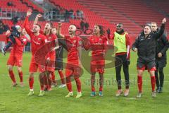 3. Fußball-Liga - Saison 2019/2020 - FC Ingolstadt 04 - Carl Zeiss Jena - Die Spieler bedanken sich bei den Fans nach dem Spiel - jubel - Marcel Gaus (#19,FCI)  - Nico Antonitsch (#5,FCI)  - Thomas Keller (#27,FCI)  - Ganiggia Ginola Elva (#14,FCI)  - Bjö