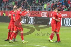 3. Fußball-Liga - Saison 2019/2020 - FC Ingolstadt 04 - Carl Zeiss Jena - Der 5:1 Führungstreffer durch Fatih Kaya (#9,FCI)  - jubel - Björn Paulsen (#4,FCI)  - Peter Kurzweg (#16,FCI)  - Thomas Keller (#27,FCI)  - Foto: Meyer Jürgen