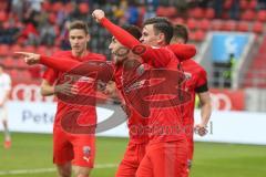 3. Fußball-Liga - Saison 2019/2020 - FC Ingolstadt 04 - 1.FC Kaiserslautern - Thomas Keller (#27,FCI)  mit dem 1:0 Führungstreffer - jubel - Fatih Kaya (#9,FCI)  - Foto: Meyer Jürgen