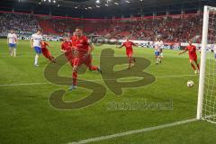 3. Fußball-Liga - Saison 2019/2020 - FC Ingolstadt 04 - Hansa Rostock - Stefan Kutschke (#30,FCI)  trifft per Elfmeter zum 2:2 ausgleich - jubel - Markus Kolke Torwart (#1 Rostock) - Foto: Meyer Jürgen