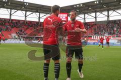 3. Fußball-Liga - Saison 2019/2020 - FC Ingolstadt 04 - Chemnitzer FC - Michael Heinloth (#17,FCI)  - Robin Krausse (#23,FCI)  beim verlassen des Spielfeldes nach dem warm machen - Foto: Meyer Jürgen