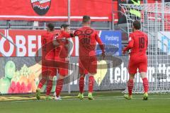 3. Fußball-Liga - Saison 2019/2020 - FC Ingolstadt 04 - FSV Zwickau - Der 1:0 Führungstreffer durch Dennis Eckert Ayensa (#7,FCI)  - jubel - Stefan Kutschke (#30,FCI) - Marcel Gaus (#19,FCI)  - Fatih Kaya (#9,FCI)  - Foto: Meyer Jürgen