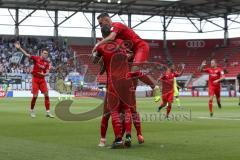 Im Bild: Tor durch Maximilian Beister (#10 FCI) - jubel mit Stefan Kutschke (#30 FCI) und Fatih Kaya (#9 FCI)

Fussball - 3. Bundesliga - Ingolstadt - Saison 2019/2020 - FC Ingolstadt 04 - MSV Duisburg - 27.07.2019 -  Foto: Ralf Lüger/rsp-sport.de