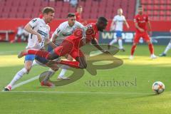 3. Fußball-Liga - Saison 2019/2020 - FC Ingolstadt 04 - Hansa Rostock - Agyemang Diawusie (#11,FCI)  wird gefoult und es gibt Strafstoß - Foto: Meyer Jürgen