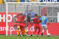 3. Fußball-Liga - Saison 2019/2020 - FC Ingolstadt 04 - Carl Zeiss Jena - Der 2:0 Führungstreffer durch Thomas Keller (#27,FCI)  - Flemming Niemann Torwart (#1 Jena) - Nico Antonitsch (#5,FCI)  - Pierre Fassnacht (#17 Jena) - Jubel - Foto: Meyer Jürgen