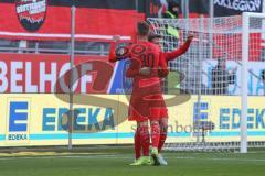 3. Fußball-Liga - Saison 2019/2020 - FC Ingolstadt 04 - FSV Zwickau - Der 1:0 Führungstreffer durch Dennis Eckert Ayensa (#7,FCI)  - jubel - Stefan Kutschke (#30,FCI) - Foto: Meyer Jürgen