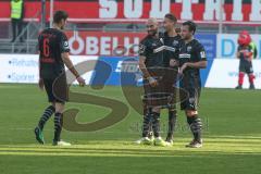 3. Fußball-Liga - Saison 2019/2020 - FC Ingolstadt 04 -  Preußen Münster - Maximilian Thalhammer (#6,FCI) - Nico Antonitsch (#5,FCI)  - Peter Kurzweg (#16,FCI)  - nach dem Spiel  - Foto: Meyer Jürgen