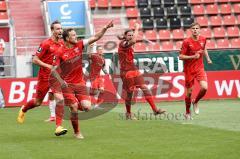 3. Liga - FC Ingolstadt 04 - FC Bayern Amateure - Tor Ausgleich Jubel 1:1 Marcel Gaus (19, FCI) mit Tobias Schröck (21, FCI) Björn Paulsen (4, FCI) Filip Bilbija (35, FCI)