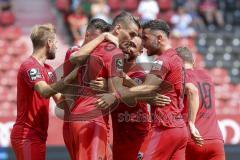 Im Bild: Tor durch Stefan Kutschke (#30 FCI) jubel mit Fatih Kaya (#9 FCI) Maximilian Wolfram (#8 FCI) Maximilian Beister (#10 FCI)

Fussball - 3. Bundesliga - Ingolstadt - Saison 2019/2020 - FC Ingolstadt 04 - MSV Duisburg - 27.07.2019 -  Foto: Ralf Lü